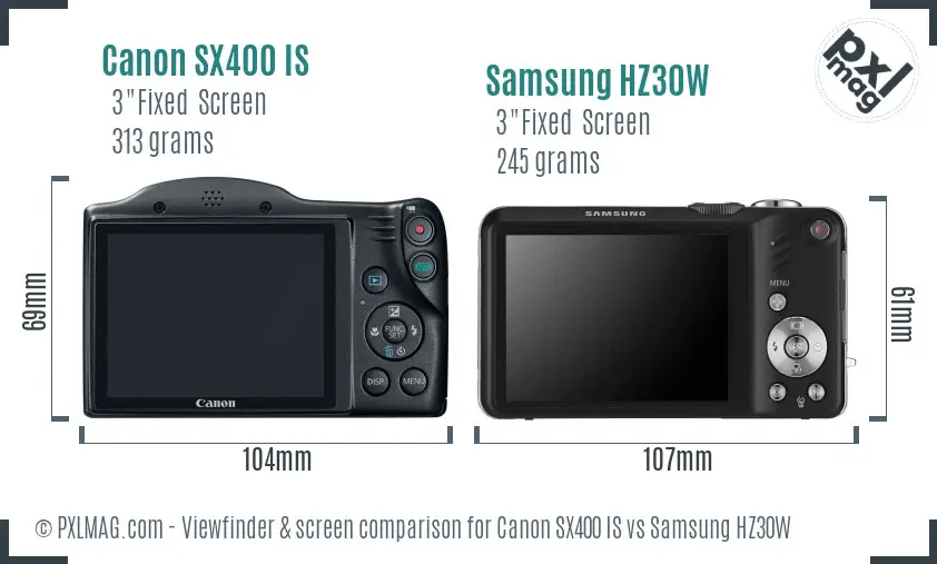 Canon SX400 IS vs Samsung HZ30W Screen and Viewfinder comparison Canon SX400 IS vs Samsung HZ30W Screen and Viewfinder comparison