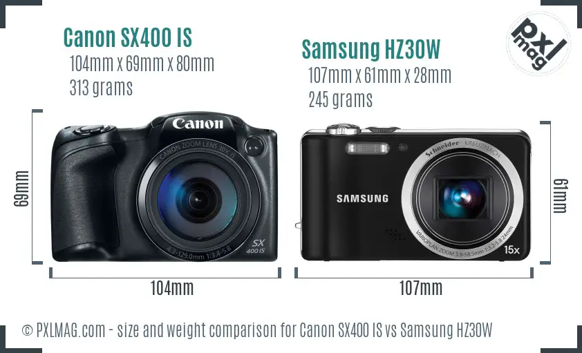 Canon SX400 IS vs Samsung HZ30W size comparison Canon SX400 IS vs Samsung HZ30W size comparison