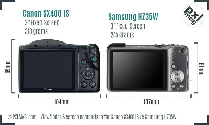 Canon SX400 IS vs Samsung HZ35W Screen and Viewfinder comparison