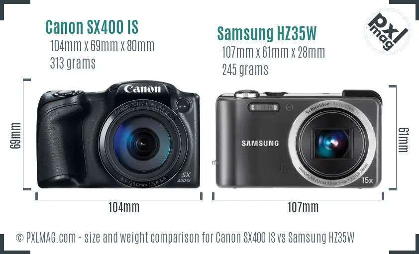 Canon SX400 IS vs Samsung HZ35W size comparison