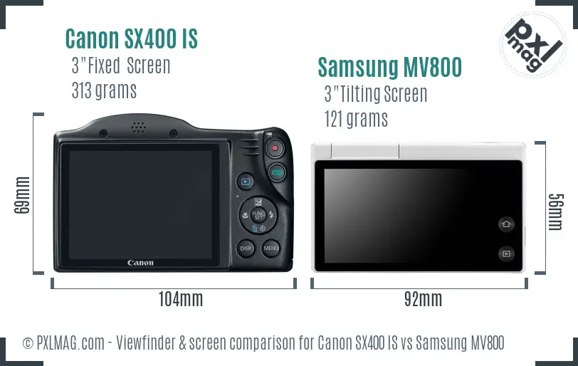 Canon SX400 IS vs Samsung MV800 Screen and Viewfinder comparison