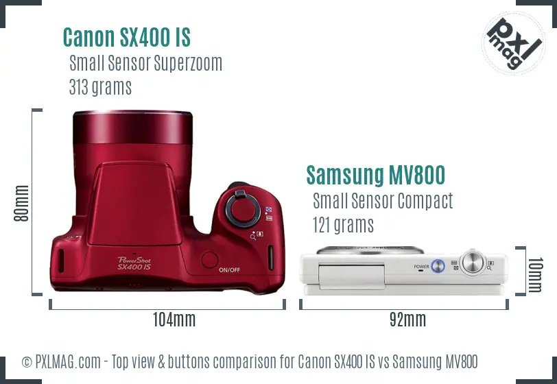 Canon SX400 IS vs Samsung MV800 top view buttons comparison