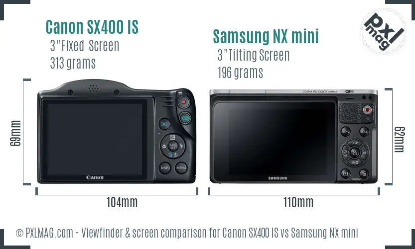 Canon SX400 IS vs Samsung NX mini Screen and Viewfinder comparison