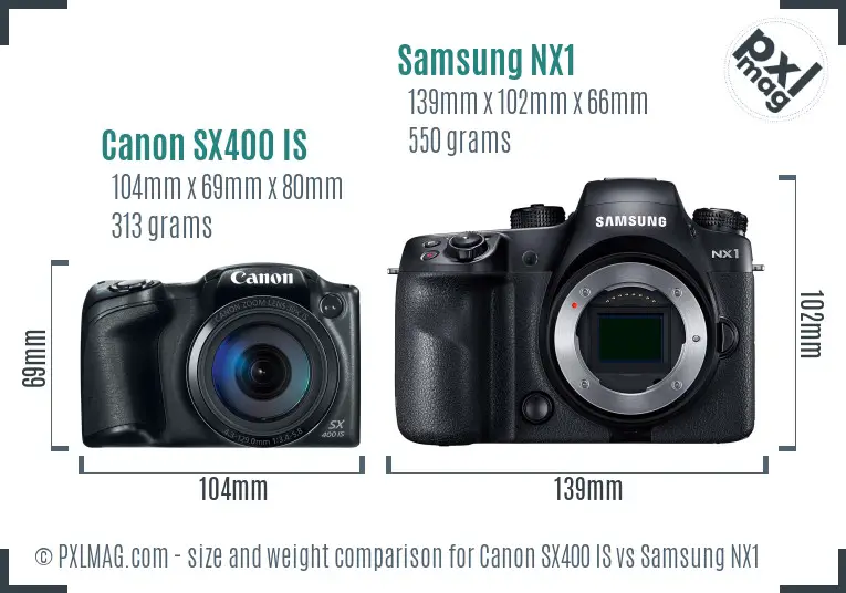 Canon SX400 IS vs Samsung NX1 size comparison