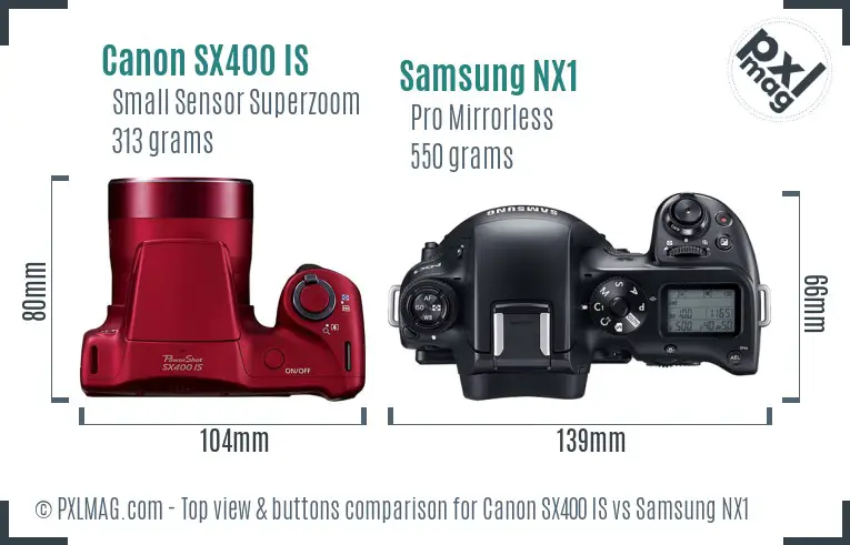 Canon SX400 IS vs Samsung NX1 top view buttons comparison