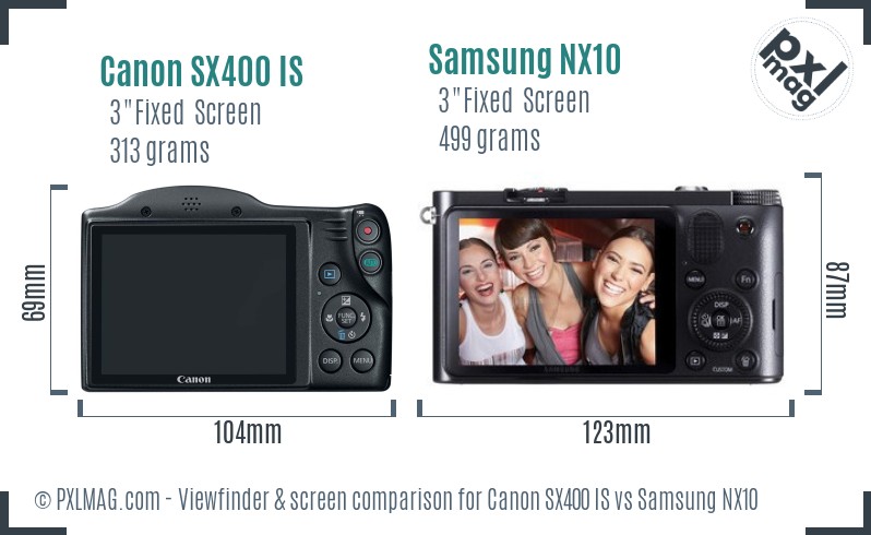 Canon SX400 IS vs Samsung NX10 Screen and Viewfinder comparison