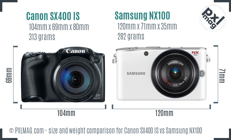 Canon SX400 IS vs Samsung NX100 size comparison