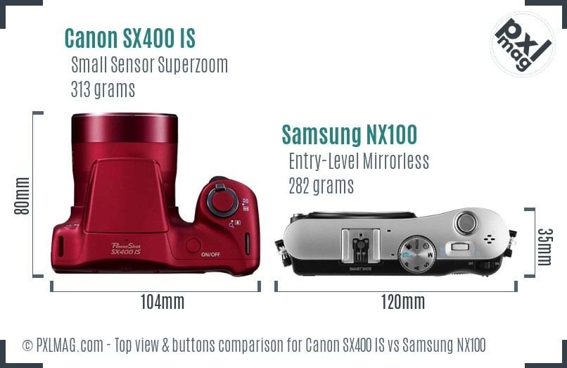 Canon SX400 IS vs Samsung NX100 top view buttons comparison