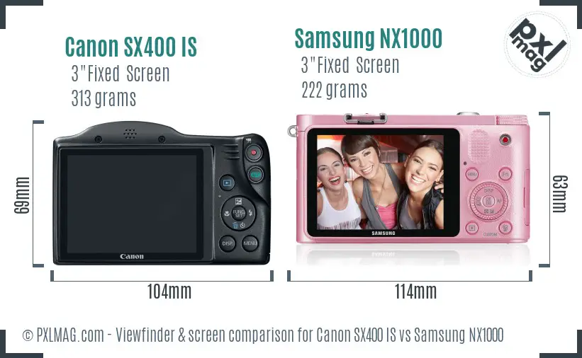 Canon SX400 IS vs Samsung NX1000 Screen and Viewfinder comparison