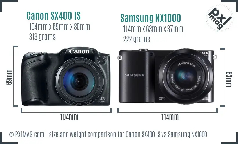 Canon SX400 IS vs Samsung NX1000 size comparison
