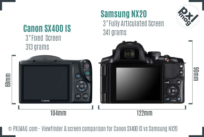Canon SX400 IS vs Samsung NX20 Screen and Viewfinder comparison Canon SX400 IS vs Samsung NX20 Screen and Viewfinder comparison