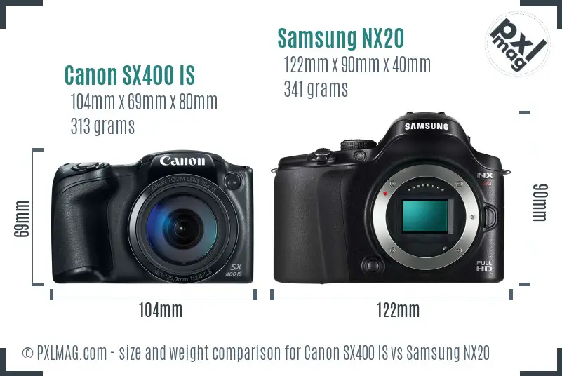 Canon SX400 IS vs Samsung NX20 size comparison Canon SX400 IS vs Samsung NX20 size comparison