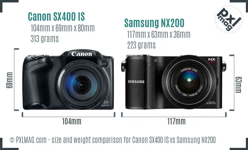 Canon SX400 IS vs Samsung NX200 size comparison Canon SX400 IS vs Samsung NX200 size comparison