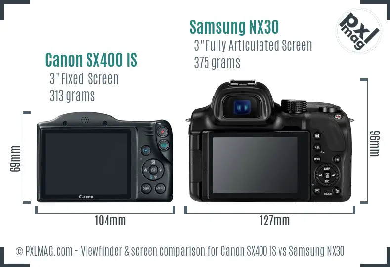 Canon SX400 IS vs Samsung NX30 Screen and Viewfinder comparison