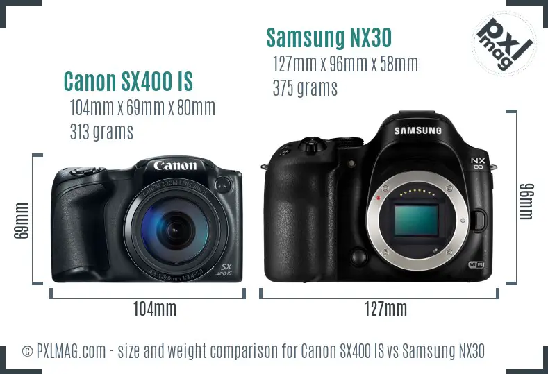 Canon SX400 IS vs Samsung NX30 size comparison