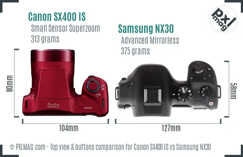 Canon SX400 IS vs Samsung NX30 top view buttons comparison