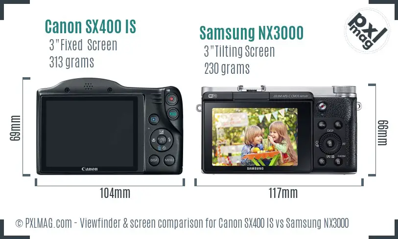 Canon SX400 IS vs Samsung NX3000 Screen and Viewfinder comparison