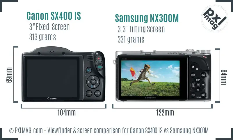 Canon SX400 IS vs Samsung NX300M Screen and Viewfinder comparison