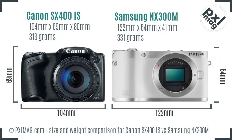 Canon SX400 IS vs Samsung NX300M size comparison