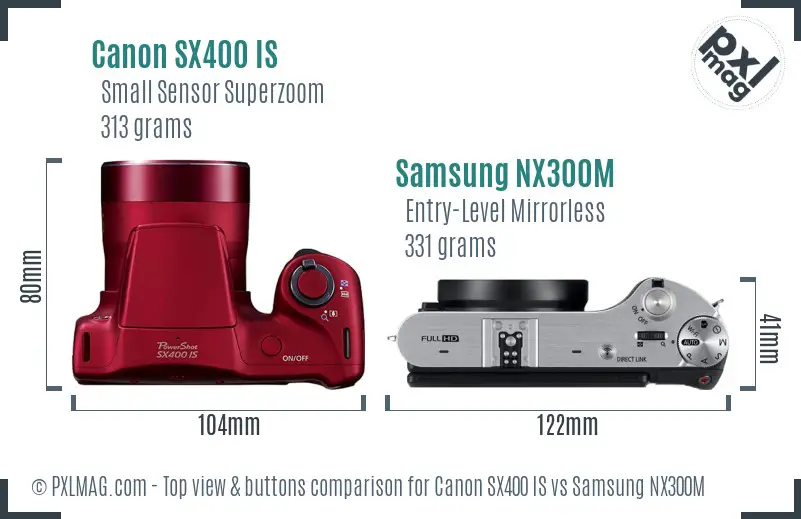 Canon SX400 IS vs Samsung NX300M top view buttons comparison