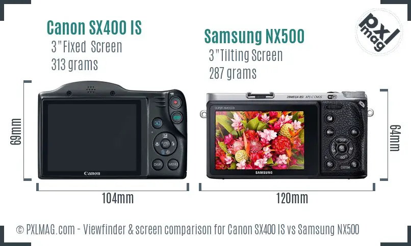 Canon SX400 IS vs Samsung NX500 Screen and Viewfinder comparison