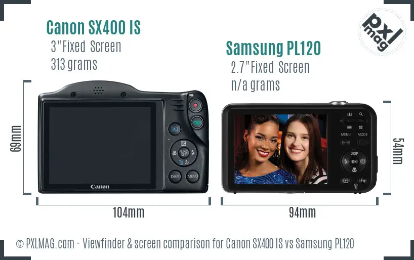 Canon SX400 IS vs Samsung PL120 Screen and Viewfinder comparison