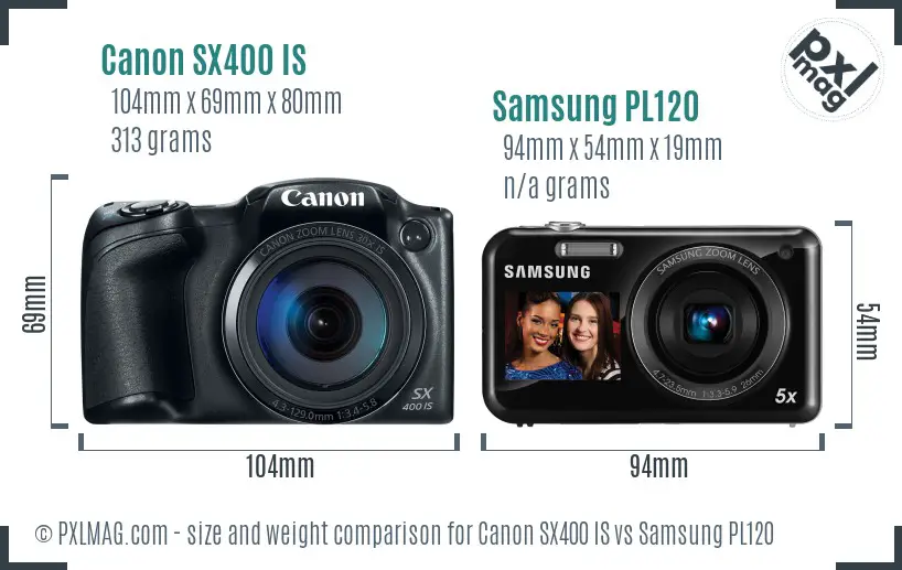 Canon SX400 IS vs Samsung PL120 size comparison