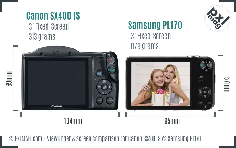 Canon SX400 IS vs Samsung PL170 Screen and Viewfinder comparison