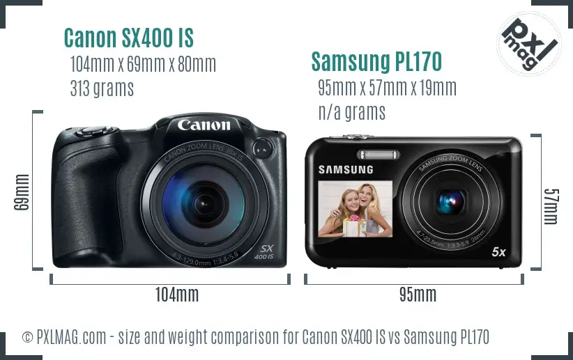 Canon SX400 IS vs Samsung PL170 size comparison