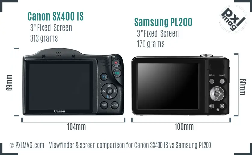 Canon SX400 IS vs Samsung PL200 Screen and Viewfinder comparison