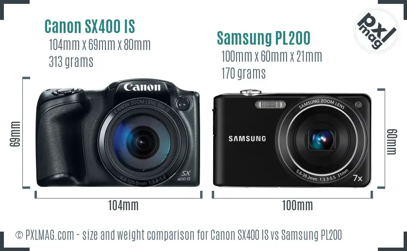 Canon SX400 IS vs Samsung PL200 size comparison