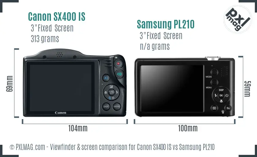 Canon SX400 IS vs Samsung PL210 Screen and Viewfinder comparison