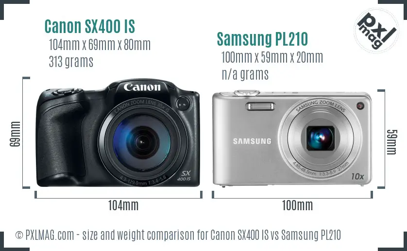 Canon SX400 IS vs Samsung PL210 size comparison