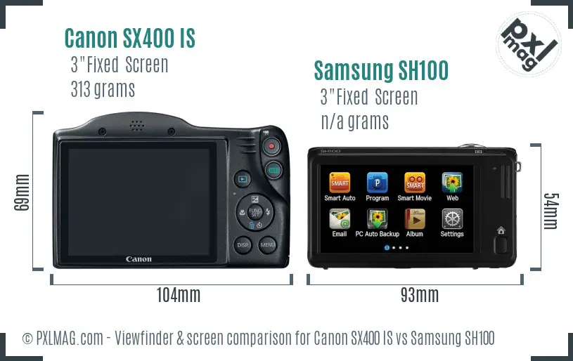 Canon SX400 IS vs Samsung SH100 Screen and Viewfinder comparison