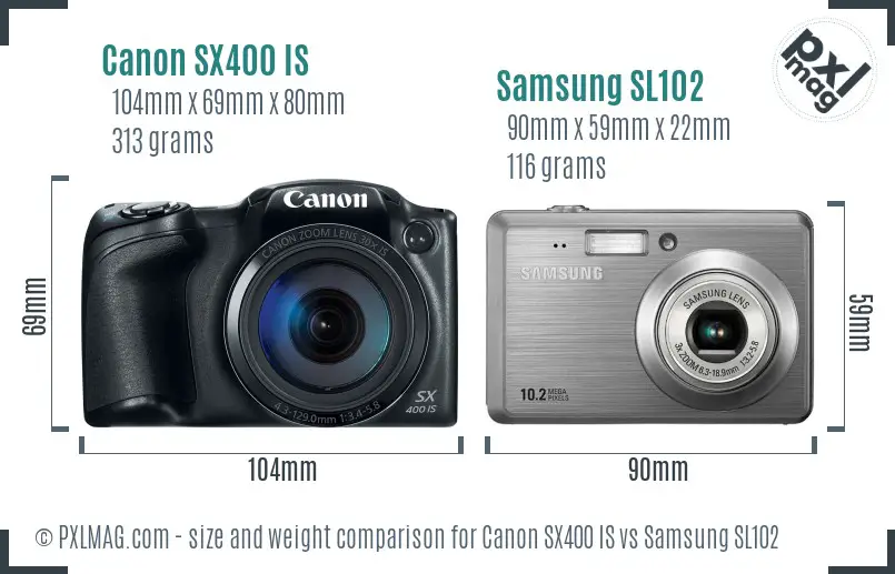 Canon SX400 IS vs Samsung SL102 size comparison