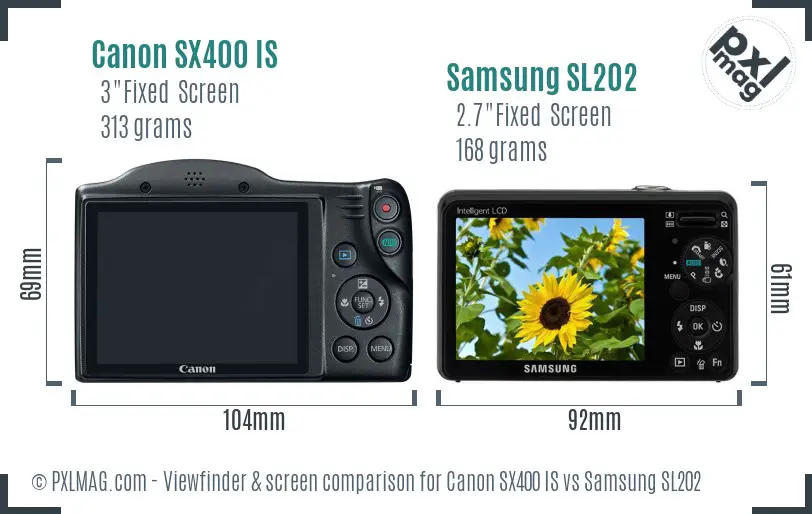 Canon SX400 IS vs Samsung SL202 Screen and Viewfinder comparison