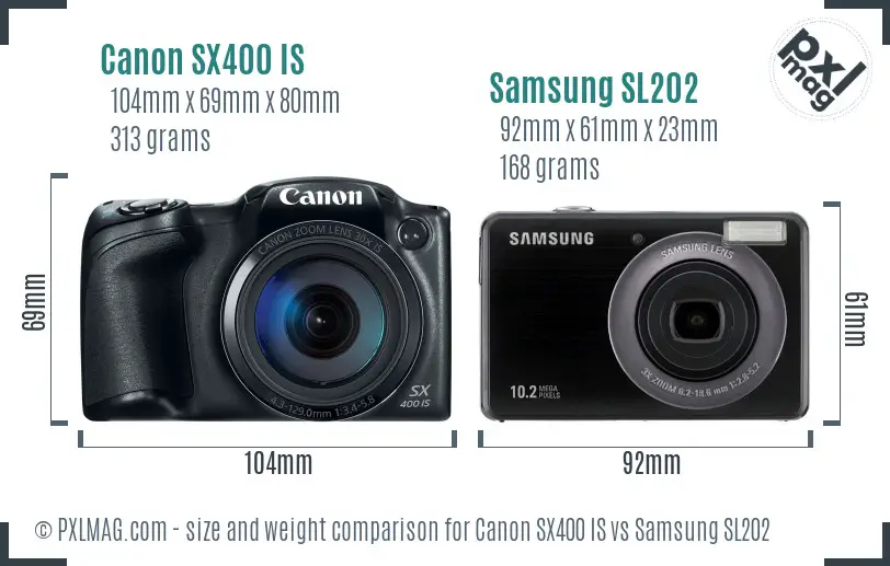 Canon SX400 IS vs Samsung SL202 size comparison