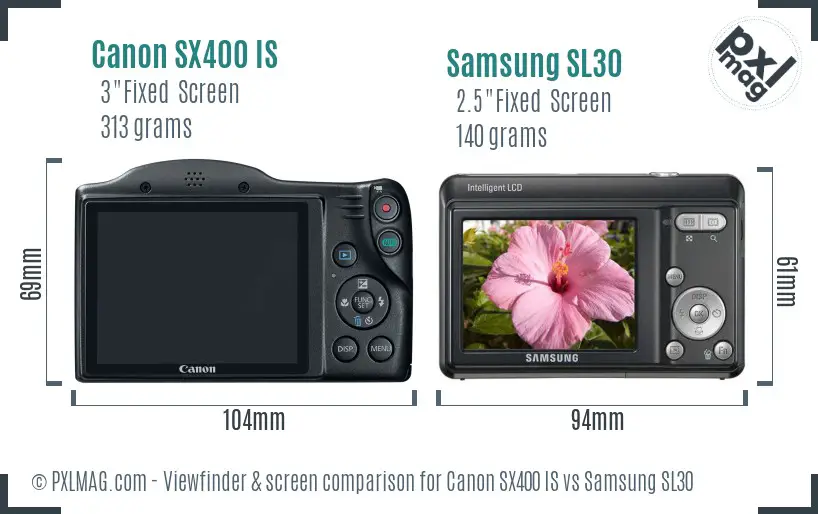 Canon SX400 IS vs Samsung SL30 Screen and Viewfinder comparison