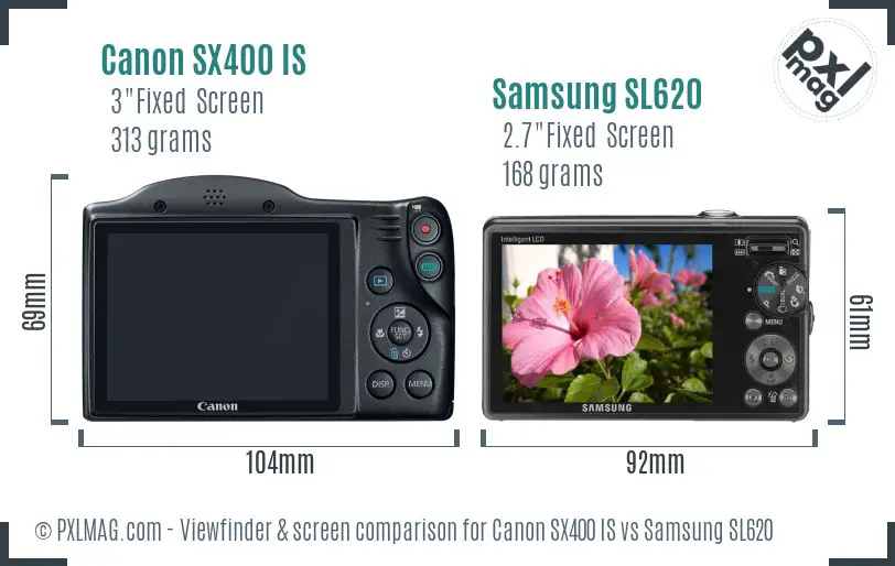Canon SX400 IS vs Samsung SL620 Screen and Viewfinder comparison