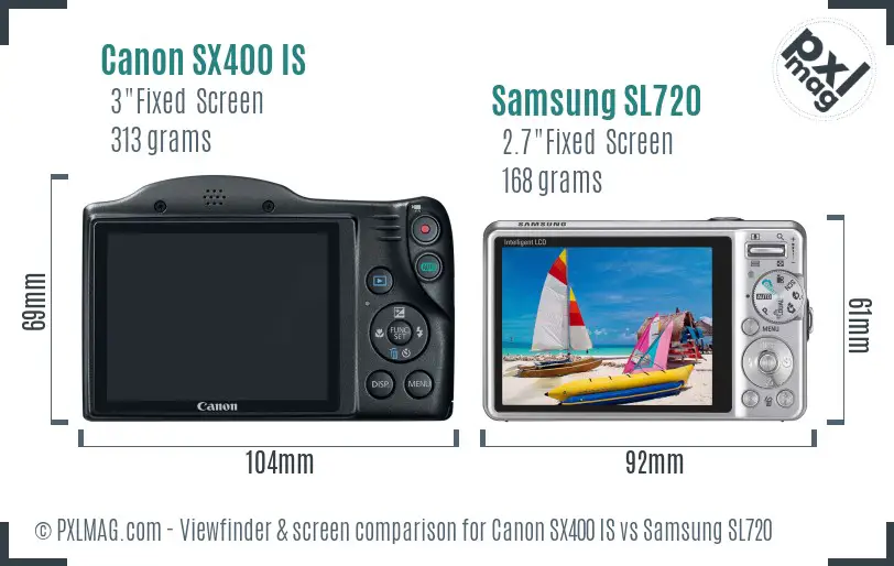 Canon SX400 IS vs Samsung SL720 Screen and Viewfinder comparison