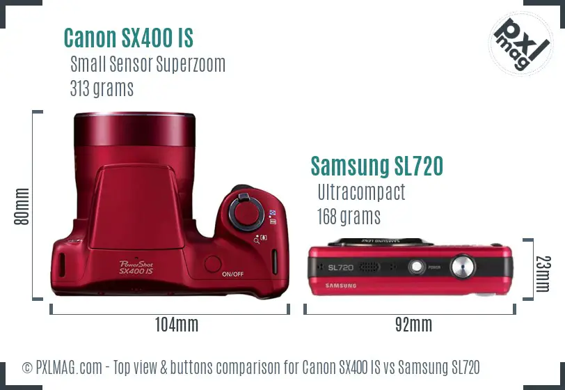 Canon SX400 IS vs Samsung SL720 top view buttons comparison