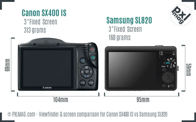 Canon SX400 IS vs Samsung SL820 Screen and Viewfinder comparison