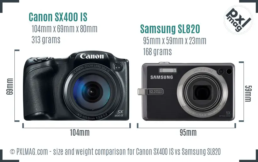 Canon SX400 IS vs Samsung SL820 size comparison