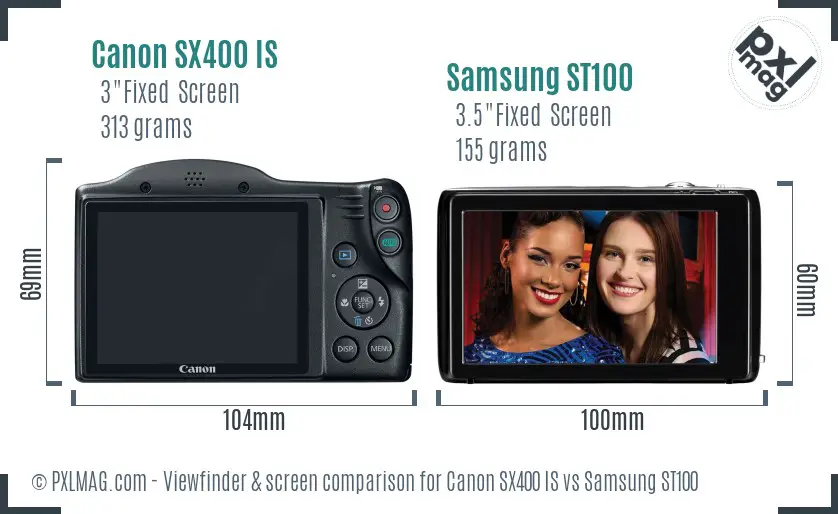 Canon SX400 IS vs Samsung ST100 Screen and Viewfinder comparison