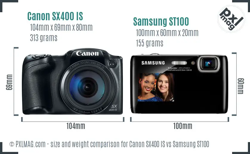 Canon SX400 IS vs Samsung ST100 size comparison