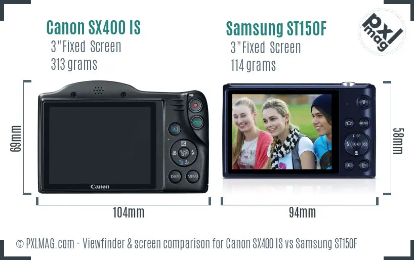 Canon SX400 IS vs Samsung ST150F Screen and Viewfinder comparison