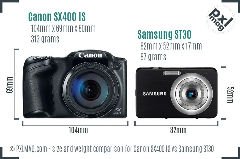 Canon SX400 IS vs Samsung ST30 size comparison