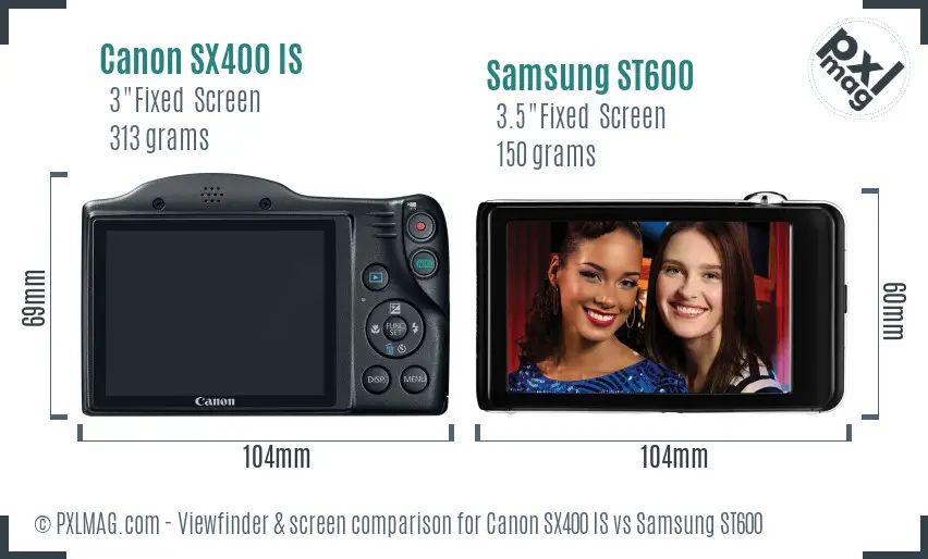 Canon SX400 IS vs Samsung ST600 Screen and Viewfinder comparison Canon SX400 IS vs Samsung ST600 Screen and Viewfinder comparison