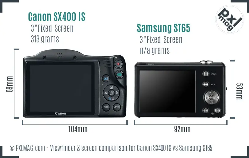 Canon SX400 IS vs Samsung ST65 Screen and Viewfinder comparison