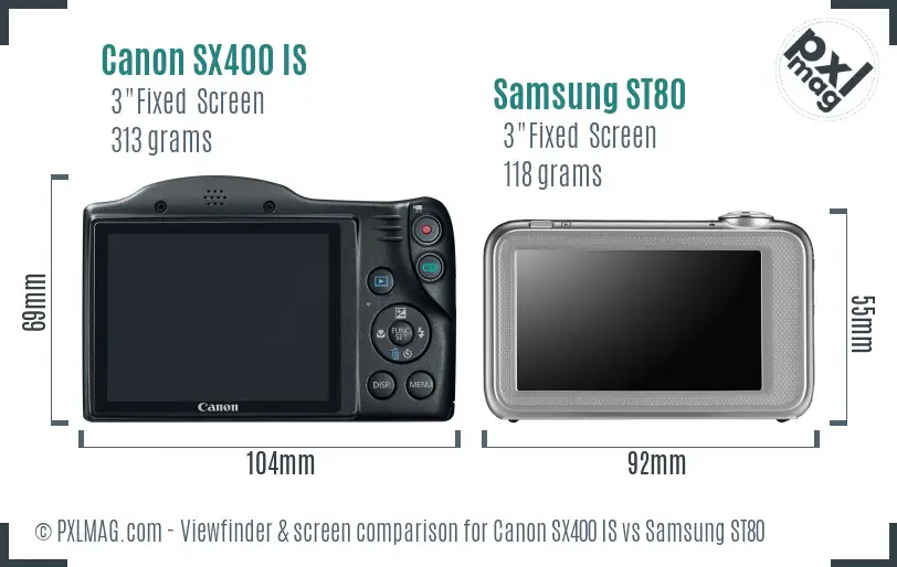 Canon SX400 IS vs Samsung ST80 Screen and Viewfinder comparison